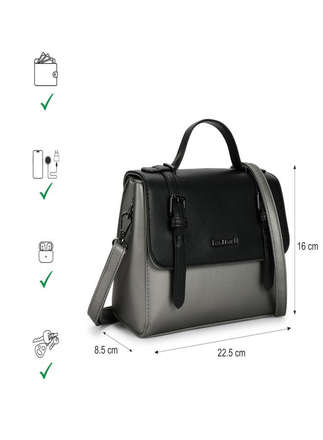 Fastrack Colorblock Satchel Bag for Women | Faux Leather Handbag with Zip Closure, 3 Compartments, Top Handle, Detachable Strap | Stylish Structured Satchel for College, Work and Everyday Outfits - Image 4